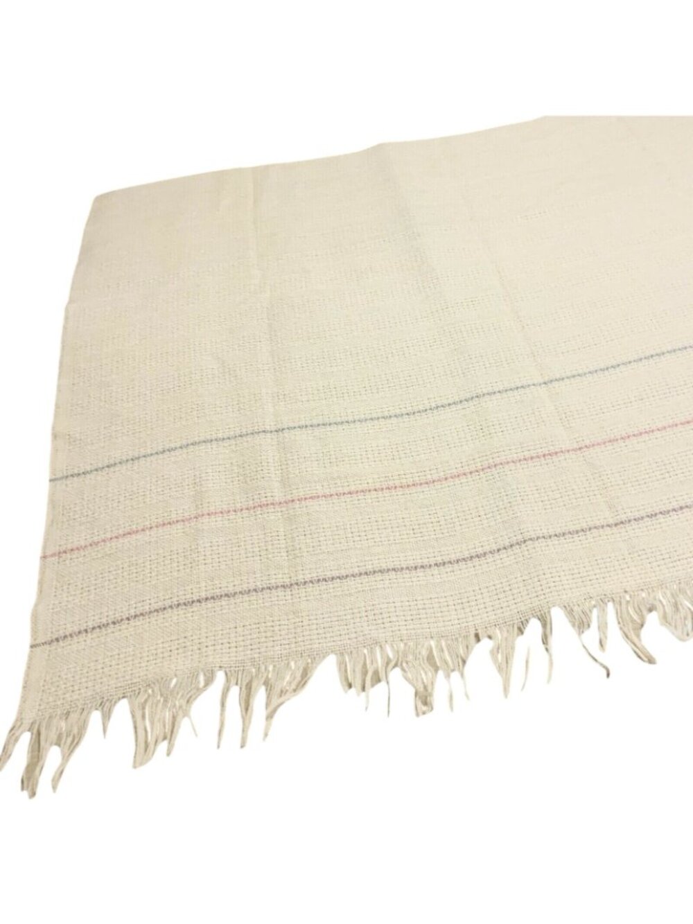 Vintage Faribo Lightweight Acrylic Blend Throw Blanket Cream Muted Stripe Fringe - Picture 3 of 7
